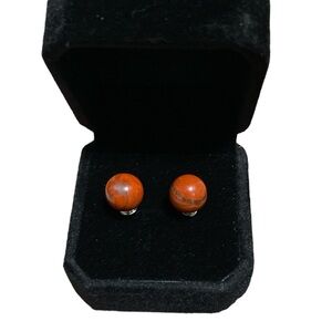 Genuine Red Jasper Natural Stone Stud Earrings with Giftbox
